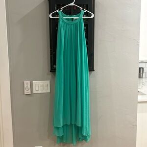 New York & Company seafoam pleated flowy high low dress